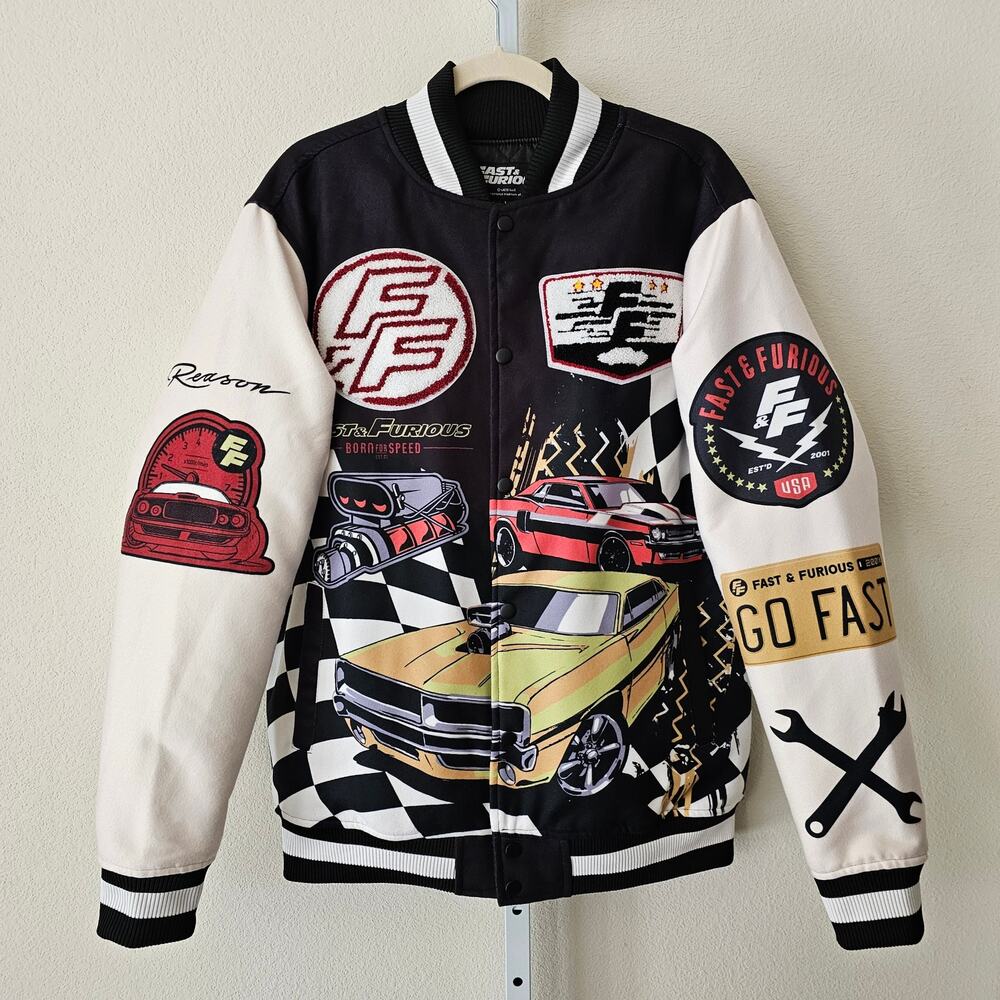 NWT REASON x FAST & FURIOUS Collaboration Varsity Button Down Jacket Sz L